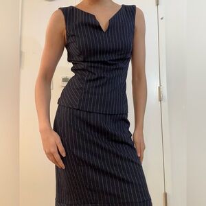 White House Black Market Navy and White Striped Suit Dress Set